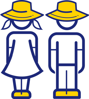 Kids in sun safe hats prevention icon